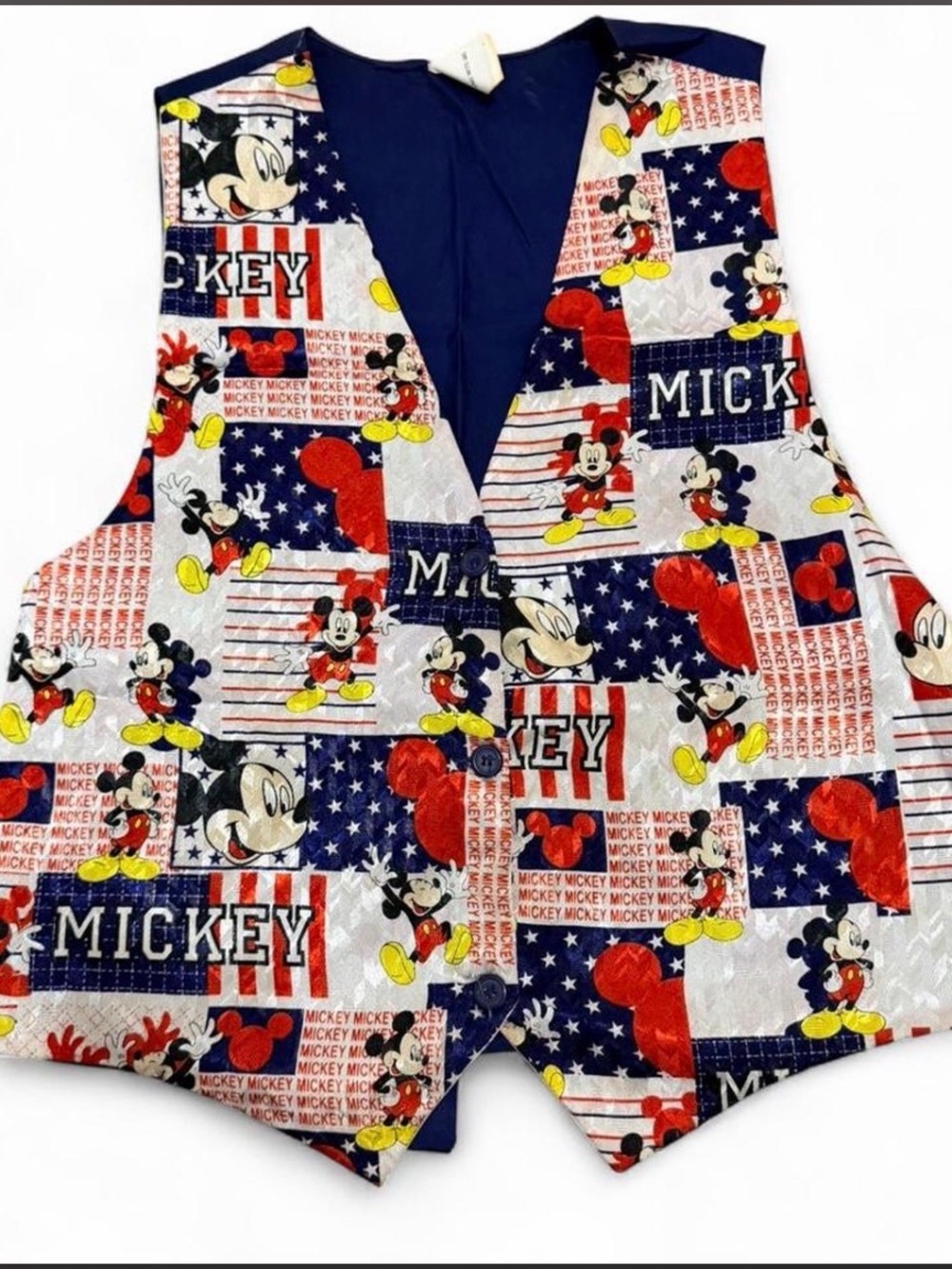 Disney Mickey Mouse Patchwork Print Vest - Red, Blue, White, Yellow